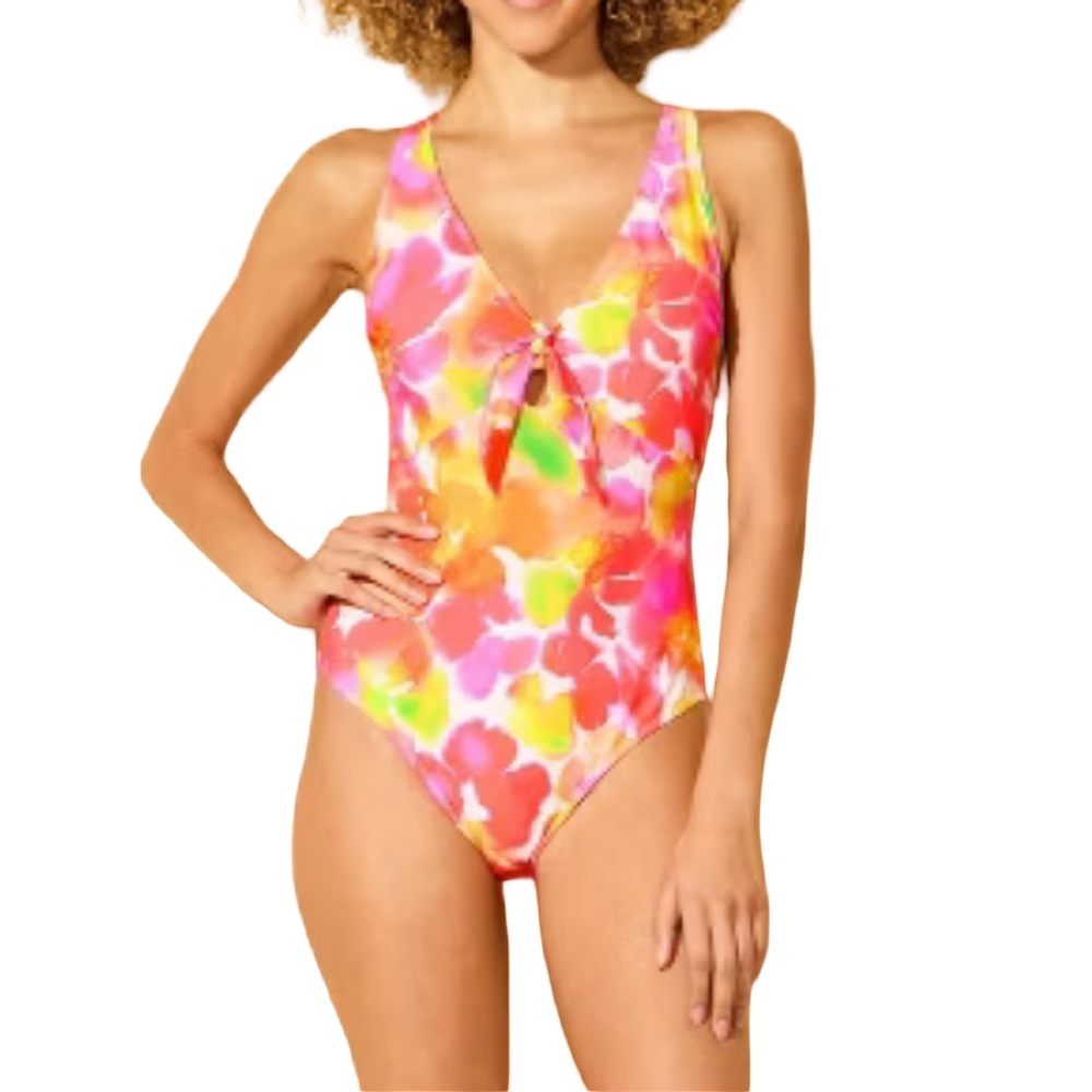Tie-Front Keyhole multi color 
One Piece Swimsuit - Shade & shore
New with tags